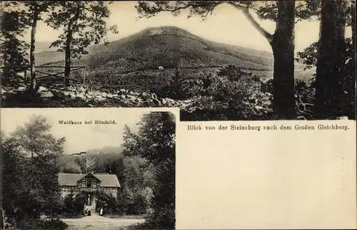 Ak Römhild Region Grabfeld Thüringen, Blick von der Steinsburg nach dem Großen Gleichberg, Waldhaus
