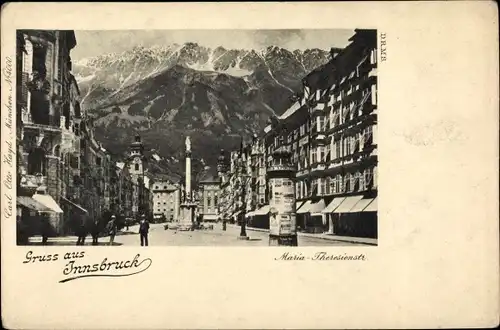 Ak Innsbruck Tirol Österreich, Maria Theresienstraße, Litfaßsäule, Geschäfte