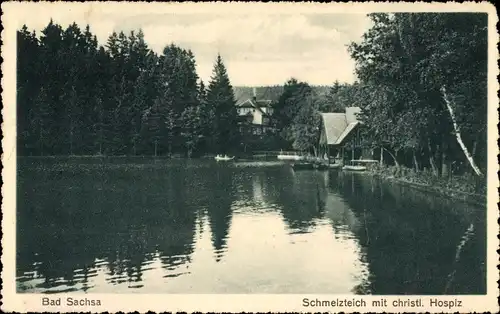 Ak Bad Sachsa in Niedersachsen, Partie am Schmelzteich mit christlichem Hospiz