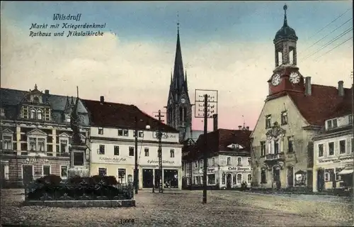 Ak Wilsdruff Sachsen, Markt, Kriegerdenkmal, Rathaus, Nikolaikirche, Café Beeger, Schänke Alte Post