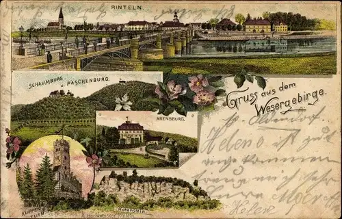 Litho Rinteln an der Weser Kreis Schaumburg, Paschenburg, Arensburg, Klippenturm, Hohenstein