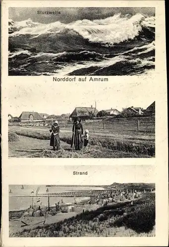 Ak Norddorf auf Amrum in Nordfriesland, Sturzwelle, Strand, Feldarbieter