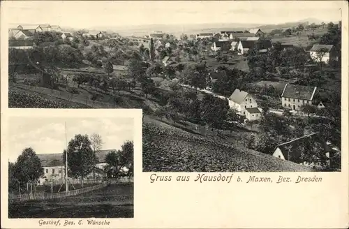 Ak Hausdorf Glashütte im Osterzgebirge, Totalansicht vom Ort, Gasthof E. Wünsche