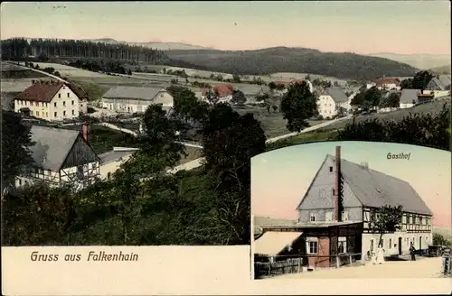 Ak Falkenhain Altenberg im Osterzgebirge, Totalansicht vom Ort, Gasthof