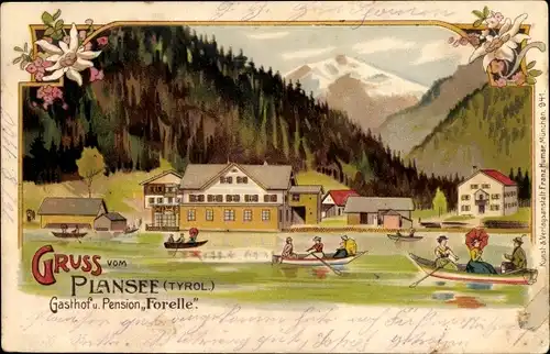 Litho Reutte Plansee Tirol, Gasthof und Pension Forelle