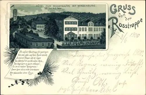 Litho Thale im Harz, Hotel zur Rosstrappe mit Winzenburg