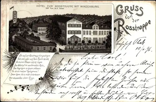 Litho Thale im Harz, Hotel zur Rosstrappe mit Winzenburg