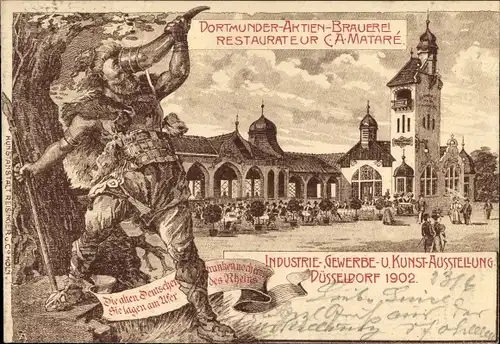 Litho Düsseldorf am Rhein, Industrie-, Gewerbe- und Kunstausstellung 1902, Dortmunder Aktienbrauerei