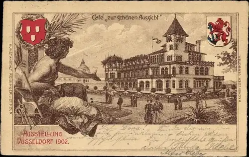 Litho Düsseldorf am Rhein, Industrie-, Gewerbe- und Kunstausstellung 1902, Café zur schönen Aussicht