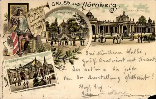 Litho Nürnberg, Bayr. Landesausstellung 1896, Armeemuseum, Westkolonnade, Maschinenhalle