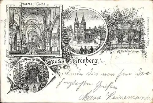 Litho Arenberg Koblenz in Rheinland Pfalz, Kirche, Innenansicht, Ölberg, Schlafende Jünger
