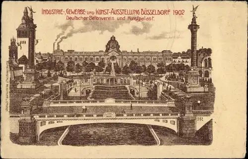 Litho Düsseldorf am Rhein, Industrie-, Gewerbe- und Kunstausstellung 1902, Betonverein, Kunstpalast