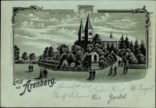 Mondschein Litho Arenberg Koblenz in Rheinland Pfalz, Kirche bei Nacht