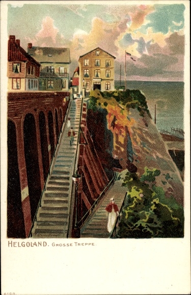 Kunstler Litho Helgoland In Schleswig Holstein Grosse Treppe Nr Oldthing Ansichtskarten Postleitzahl 29