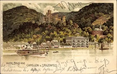 Litho Kapellen Stolzenfels Koblenz in Rheinland Pfalz, Hotel Bellevue