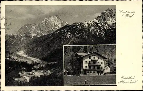 Ak Hinterriß Vomp in Tirol, Totalansicht vom Ort, Gasthof Alpenhof
