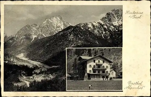 Ak Hinterriß Vomp in Tirol, Totalansicht vom Ort, Gasthof Alpenhof