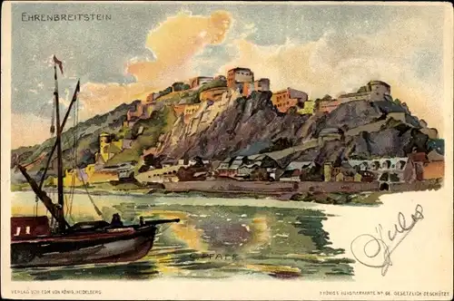 Künstler Litho Pfaff, C., Ehrenbreitstein Koblenz in Rheinland Pfalz, Blick zur Festung