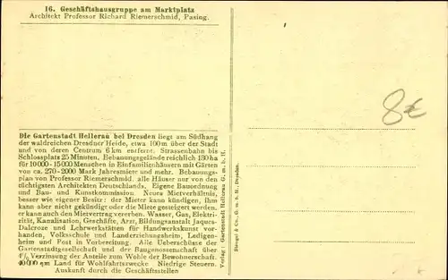 Ak Dresden Nord Hellerau, Geschäftshausgruppe am Marktplatz