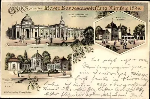 Litho Nürnberg, Bayer. Landesausstellung 1896, Staatl. Anstalten, Kulmbacher Bierhalle