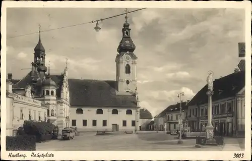 Ak Hartberg Steiermark, Hauptplatz, Mariensäule, Kirche, Hotel zur Sonne