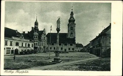 Ak Hartberg Steiermark, Hauptplatz, Mariensäule, Hotel zur Sonne, Kirche