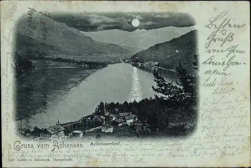 Mondschein Ak Pertisau Eben am Achensee in Tirol, Blick auf den Achseehof und den Achensee
