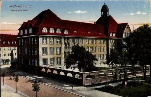 Ak Weißenfels im Burgenlandkreis, Blick auf das Realgymnasium, Straßenseite