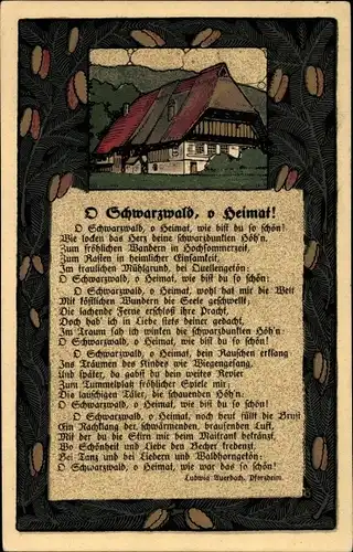 Steindruck Lied Ak Feldberg Schwarzwald BW, Text O Schwarzwald O Heimat von L. Auerbach