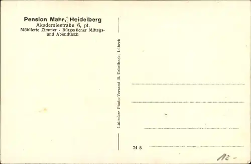 Ak Heidelberg am Neckar, Pension Mahr, Akademiestraße 6