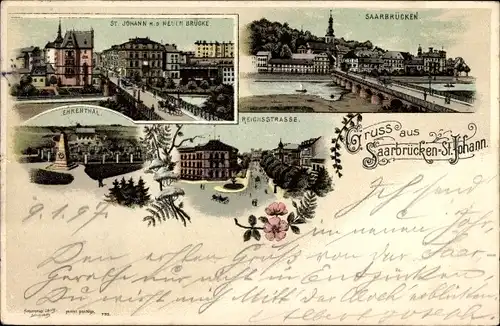 Litho St Johann Saarbrücken im Saarland, Neue Brücke, Ehrental, Reichsstraße