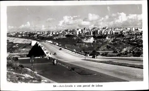 Ak Lisboa Lissabon Portugal, Auto Estrada e vista parcial, Autobahn, Stadtpanorama