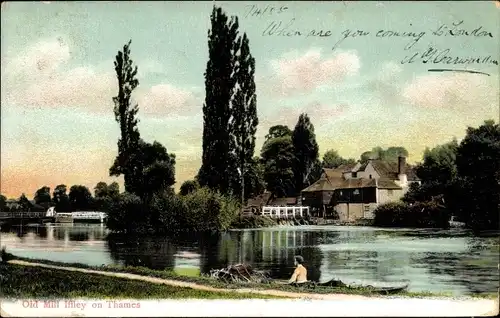 Ak Iffley Oxfordshire England, Old Mill on the Thames, Flusspartie mit Blick auf die Mühle, Themse