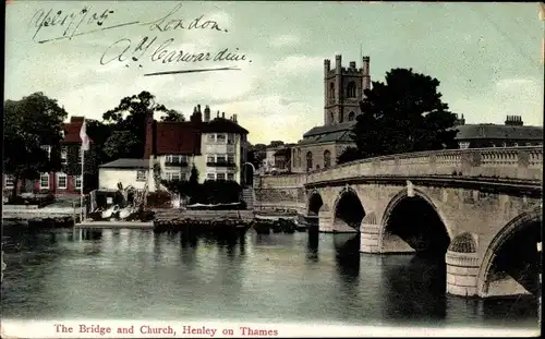 Ak Henley on Thames Oxfordshire England, The Bridge and Church, Brückenpartie, Kirche, Themse