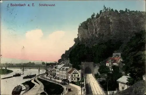 Ak Děčín Tetschen Bodenbach Elbe Reg. Aussig, Stadtansicht, Blick auf die Schäferwand