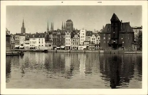 Ak Gdańsk Danzig, Stadtpanorama vom Fluss gesehen
