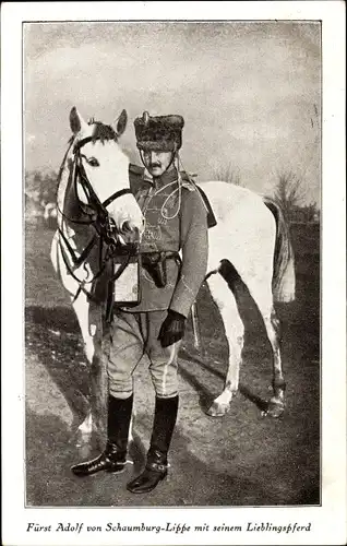 Ak Fürst Adolf von Schaumburg Lippe mit seinem Lieblingspferd, Husarenuniform