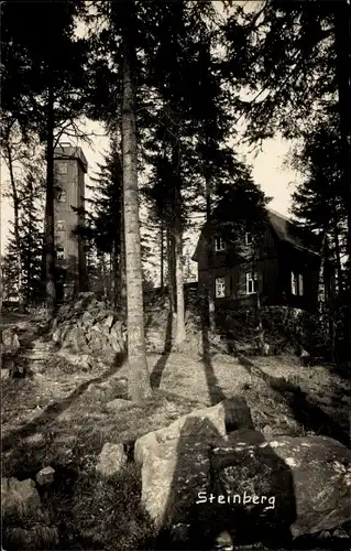 Foto Ak Steinberg im Vogtland, Blick auf das Unterkunftshaus, Aussichtsturm