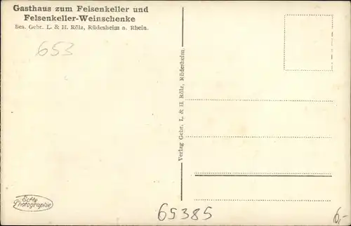 Ak Rüdesheim am Rhein in Hessen, Blick in das Gasthaus zum Felsenkeller, Inh. Gebr. Rölz