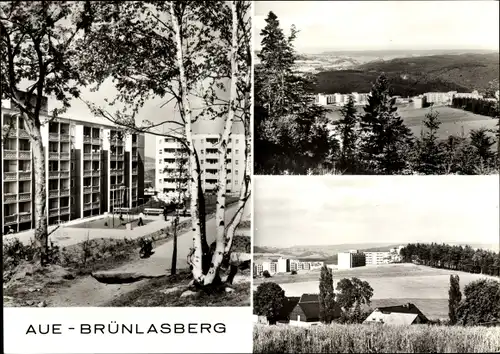 Ak Brünlasberg in Aue im Erzgebirge Sachsen, Panorama vom Ort und Blick auf Neubauten