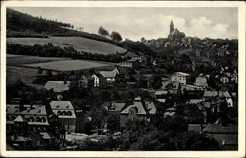 Ak Oberschlema Bad Schlema im Erzgebirge Sachsen, Teilansicht der Ortschaft mit Blick zur Kirche