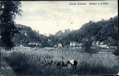 Ak Rathen an der Elbe Sächsische Schweiz, schöne Detailansicht