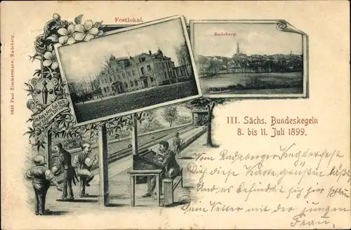 Ak Radeberg im Kreis Bautzen Sachsen, III. Sächs. Bundeskegeln 8-11. Juli 1899