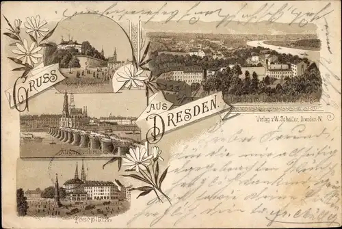 Vorläufer Litho Dresden, Postplatz, Augustusbrücke, Belvedere