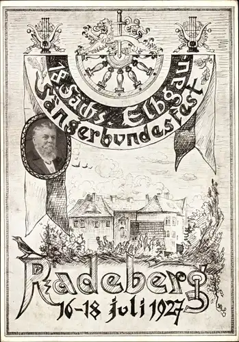 Künstler Ak Radeberg im Kreis Bautzen Sachsen, 18. Sächs. Elbgau Sängerbundesfest 1927