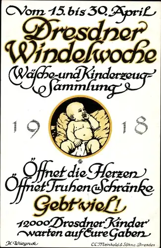 Ak Dresden, Dresdner Windelwoche 15-30. April 1918, Wäsche- und Kinderzeug Sammlung