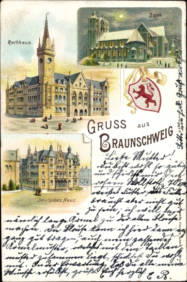 Wappen Litho Braunschweig In Niedersachsen Rathaus Dom