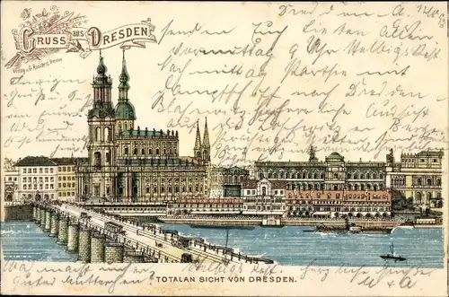 Vorläufer Litho Dresden, Totalansicht der Stadt, Brücke, Altstadt