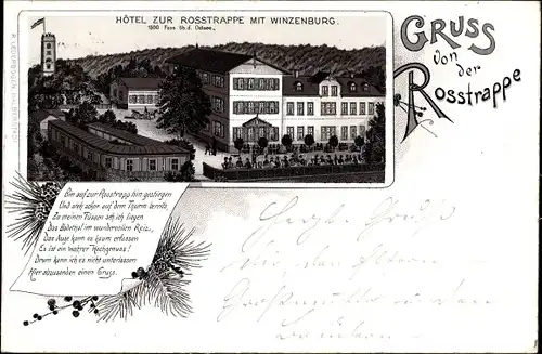 Litho Thale im Harz, Gruß von der Rosstrappe, Hotel mit Winzenburg