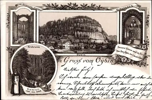 Vorläufer Litho Oybin in Sachsen, Kirchruine, Berg, Kreuzgang